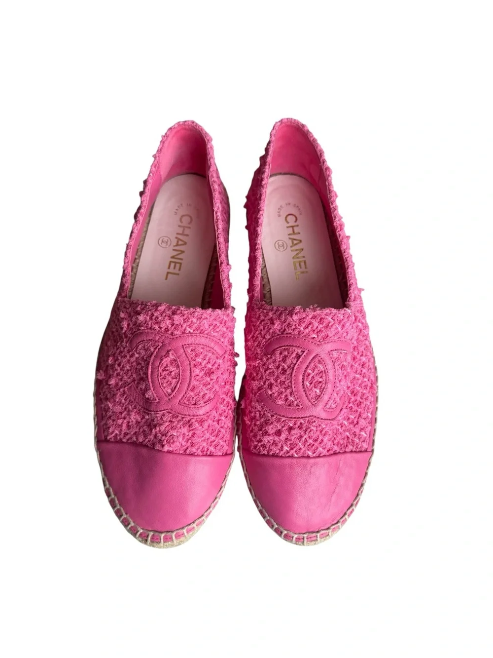 🆕 CHANEL CC Interlocking Tweed Pink Espadrille Flats